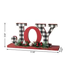 Glitzhome 11.5in. L Christmas Wooden Plaid JOY Table Decor