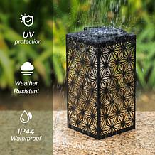 Glitzhome 11"H Black Metal Cutout Solar Hanging Lantern with LED Light