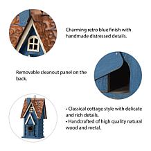 Glitzhome 12" Distressed Solid Wood Cottage Birdhouse