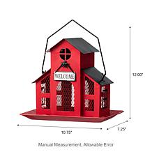 Glitzhome 12" Metal Red House Hanging Birdfeeder