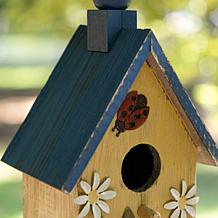 Glitzhome 12.25" Distressed Yellow Birdhouse with Bee & Flower Accents