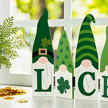 Glitzhome 12.25in L St. Patrick's Wooden Luck Shamrock Gnome Decor