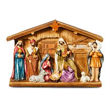 Glitzhome 12.5" Lighted Resin Nativity House