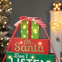 Glitzhome 12in. H Lighted Wooden Christmas Gift Block Table Decor