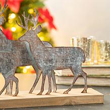 Glitzhome 13.25in. L Galvanized Metal and Wooden Reindeer Table Decor