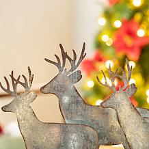 Glitzhome 13.25in. L Galvanized Metal and Wooden Reindeer Table Decor