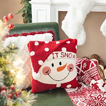 Glitzhome 14" Hooked 3D Snowman Pillow