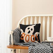 Glitzhome 14" Hooked Halloween Ghost "BOO" Pillow
