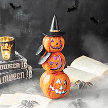 Glitzhome 14.25in. H Halloween Lighted Stacked Pumpkin Table Decor