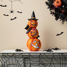 Glitzhome 14.25in. H Halloween Lighted Stacked Pumpkin Table Decor