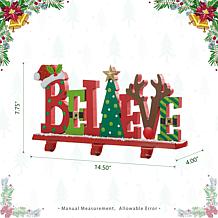 Glitzhome 14.5in. L Wooden and Metal BELIEVE Christmas Stocking Holder