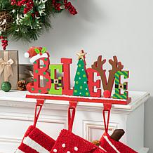 Glitzhome 14.5in. L Wooden and Metal BELIEVE Christmas Stocking Holder