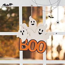Glitzhome 14"H Halloween Wooden Ghost BOO Door Hanger