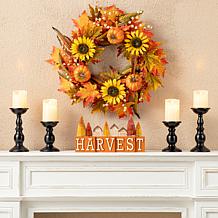 Glitzhome 14in. L Harvest Wooden House and Brush Trees Table Decor