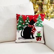 Glitzhome 14in L Hooked Christmas Cat Pillow