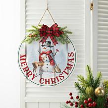 Glitzhome 15" Rustic Round Wooden Merry Christmas Hanging Sign