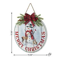 Glitzhome 15" Rustic Round Wooden Merry Christmas Hanging Sign