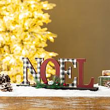 Glitzhome 15" Wooden Plaid NOEL Table Decor