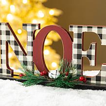 Glitzhome 15" Wooden Plaid NOEL Table Decor