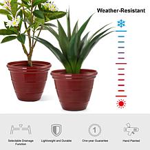 Glitzhome 15.5"D Set of 2 Round Red Faux Ceramic Pot Plastic Planter