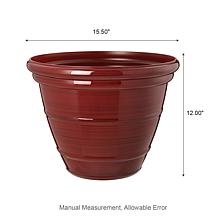 Glitzhome 15.5"D Set of 2 Round Red Faux Ceramic Pot Plastic Planter