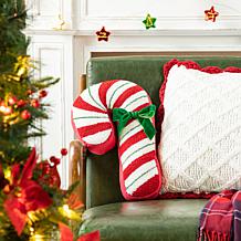 Glitzhome 15.75" Christmas Candy Cane Shaped Hooked Pillow