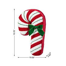 Glitzhome 15.75" Christmas Candy Cane Shaped Hooked Pillow