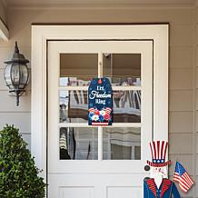 Glitzhome 15.75in H Patriotic Americana Wooden Word Sign Door Hanger