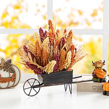 Glitzhome 15"H Fall Multi-Colored Sorghum Cart Centerpiece