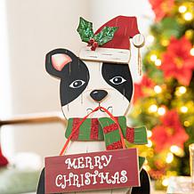 Glitzhome 16" Wooden Christmas Dog Figurine