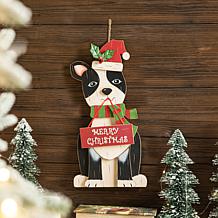 Glitzhome 16" Wooden Christmas Dog Figurine