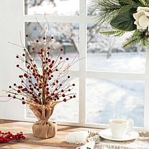 Glitzhome 16in. H Christmas Red Berry Table Tree Decor
