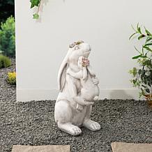 Glitzhome 17" H MGO Rabbit Statue with Floral Crowns