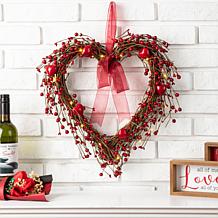 Glitzhome 17in H Lighted Valentine's Berry Heart Wreath