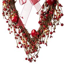 Glitzhome 17in H Lighted Valentine's Berry Heart Wreath
