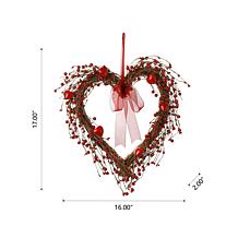 Glitzhome 17in H Lighted Valentine's Berry Heart Wreath