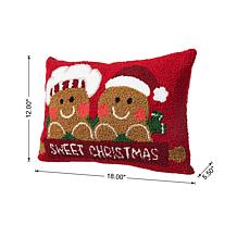 Glitzhome 18" Hooked Pillow with Gingerbread Boy and Girl