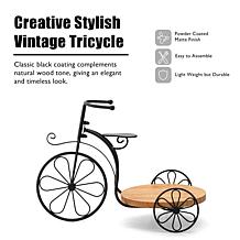 Glitzhome 18" Metal Tricycle Planter Stand w/ Natural Solid Wood Tray