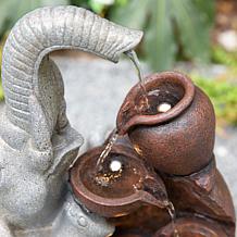 Glitzhome 18.5" H 4-Tier Elephant Outdoor Fountain with LED Light