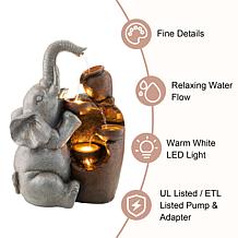 Glitzhome 18.5" H 4-Tier Elephant Outdoor Fountain with LED Light