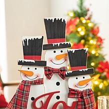 Glitzhome 18in. H Wooden Snowman Family Table Decor