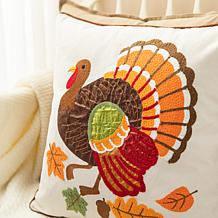 Glitzhome 18in. L Cotton Embroidered Turkey Pillow Cover