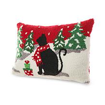 Glitzhome 18in. L Hooked Christmas Cat Pillow