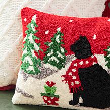 Glitzhome 18in. L Hooked Christmas Cat Pillow