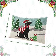 Glitzhome 18in. L Hooked Christmas Dog Pillow