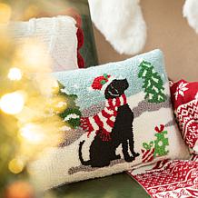 Glitzhome 18in. L Hooked Christmas Dog Pillow