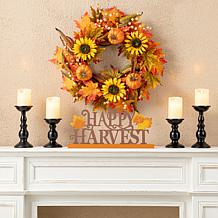 Glitzhome 18in. L Wood and Metal Happy Harvest Table Decor