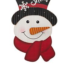 Glitzhome 19in H Lighted 3D Wooden Metal Snowman Wall Decor