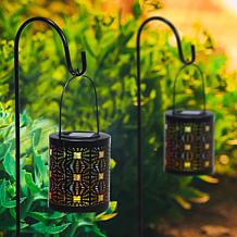 Glitzhome 2-pc. Solar Lantern, LED Light, Laser Plate, Stake Hook