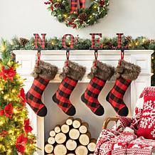 Glitzhome 2-pk 21" Black and Red Buffalo Plaid/Fur Stocking